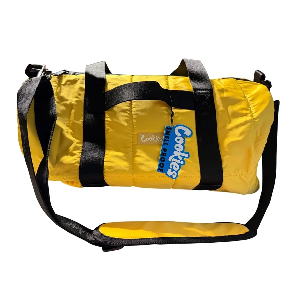 Cookies Smell Proof Duffle Bag Yellow Quilted Nylon Travel Gym‎ Bag New